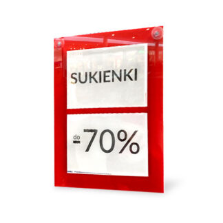 Display informacyjny wiszący, z kieszeniami na ulotki promocyjne