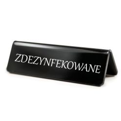 Duża tabliczka na stół Zdezynfekowane, pleksi czarna, 5 sztuk SNS22