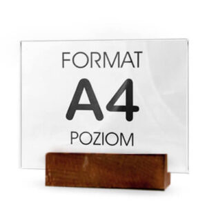 stojak A4 na ulotki z bejcowana drewniana podstawka w kolorze wenge
